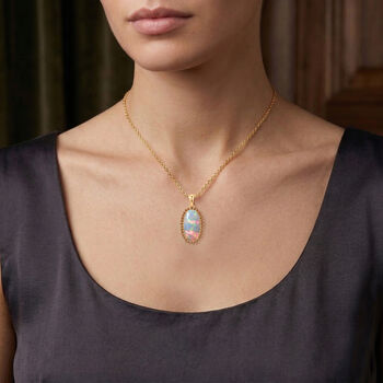 LUXURIANT - AAA Nat&uuml;rlicher, &auml;thiopischer Welo Opal, Lab Grown Roter Diamant Schmuckset ca. 50 cm 925 Silber 750 Gelbgold vermeil ca. 3.98 ct