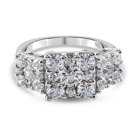 LUSTRO STELLA Hergestellt mit ZIRKONIA Cluster-Ring 925 Silber Platin-Überzug