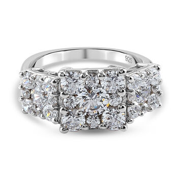 LUSTRO STELLA Hergestellt mit ZIRKONIA Cluster-Ring 925 Silber Platin-&Uuml;berzug