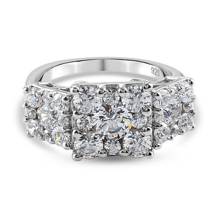 LUSTRO STELLA Hergestellt mit Feinster ZIRKONIA Cluster-Ring 925 Silber platiniert (Gr&ouml;&szlig;e 16.00)