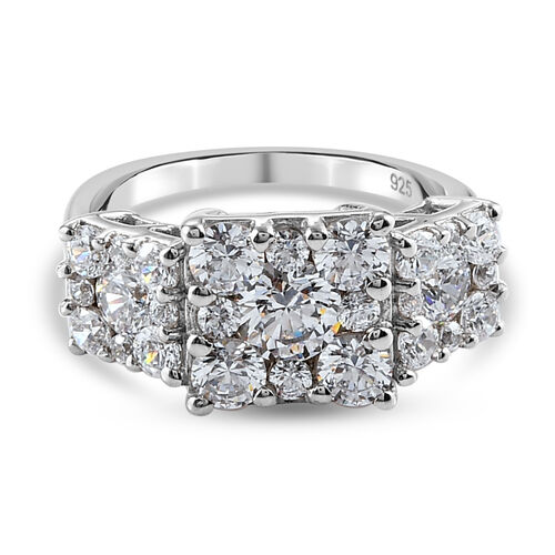 LUSTRO STELLA Hergestellt mit ZIRKONIA Cluster-Ring 925 Silber Platin-Überzug image number 0