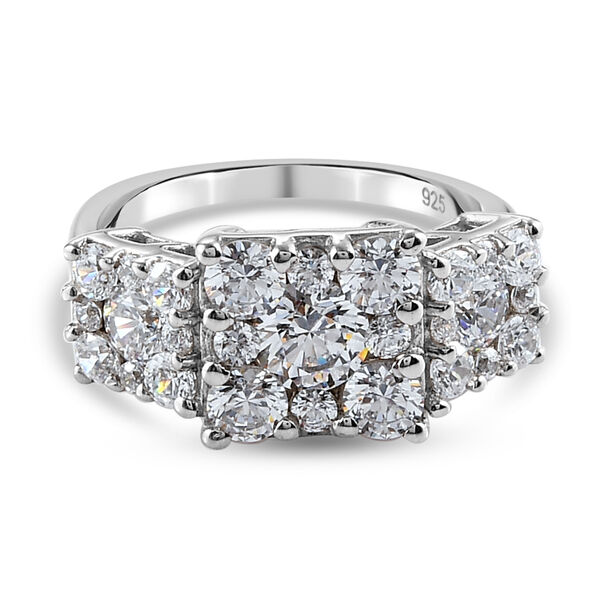 LUSTRO STELLA Hergestellt mit ZIRKONIA Cluster-Ring 925 Silber Platin-Überzug image number 0