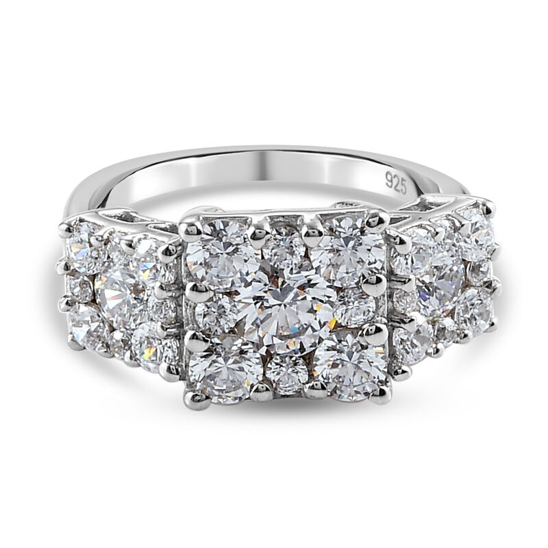 LUSTRO STELLA Hergestellt mit ZIRKONIA Cluster-Ring 925 Silber Platin-Überzug image number 0
