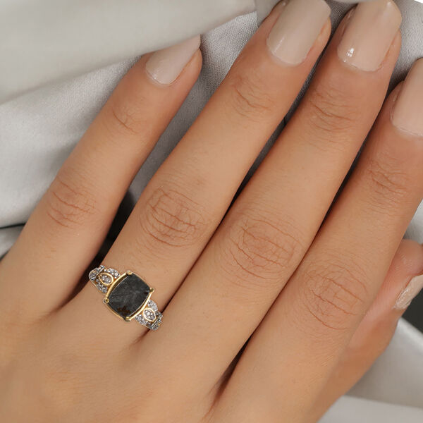 Meteorit und Zirkon Ring 925 Silber vergoldet  ca. 5,71 ct image number 3