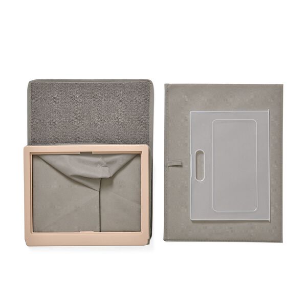 Faltbare Aufbewahrungsbox mit Stoffbezug und Klappdeckel, Gr&ouml;&szlig;e 30x25x40 cm, Khaki image number 6