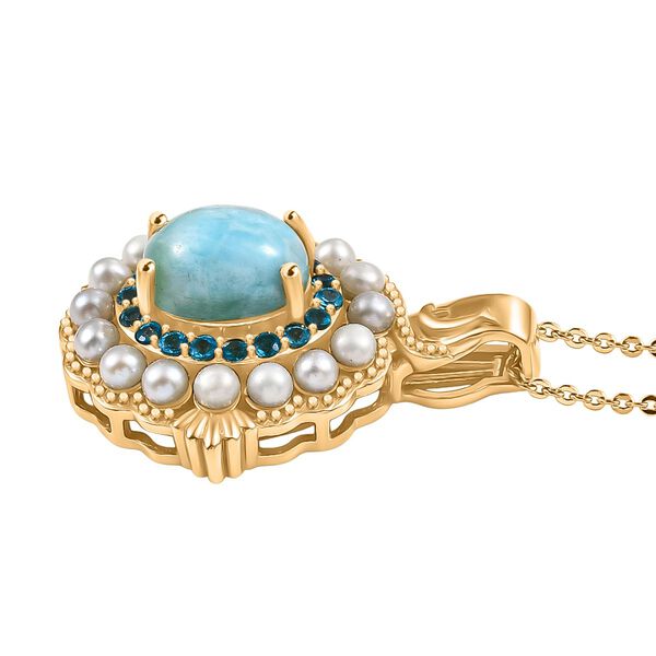 D'Joy Larimar, Süßwasser Perle und Neon Apatit Anhänger mit 50cm Kette image number 4