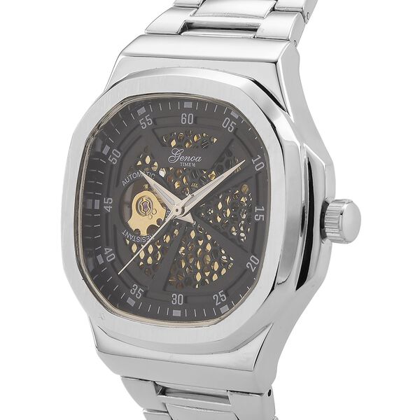 GENOA - Automatikuhr mit Skelett-Design, Edelstahlarmband, 3ATM wasserdicht, Schwarzes Zifferblatt, ca. 22 cm image number 3