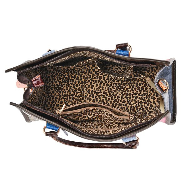 "Chaos by Elsie Genuine Leather Crossbody Bag with RFID Color: red Embossed crocdile shining rhomboid pattern Size:36*15*25cm           Wall: Genuine Leather Lining: Polyester                Exterior:zipped-2, Interior:zipped-2 , slip-2   with 1 Long stra image number 6