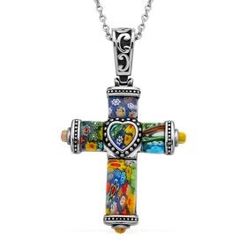 Oxidierter Kreuz-Anhänger im Murano-Stil mit 50cm Kette - 30 ct.