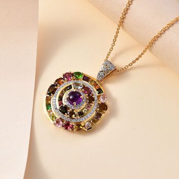 GP Celestial Dream Kollektion- Multi-Turmaline, afrikanischer Amethyst, Zirkon und blauer Saphir-Anh&auml;nger mit 45cm Kette -5,99 ct.
