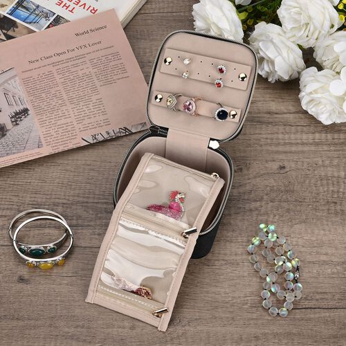"Velvet Jewelry organizer with removable 4pcs transparent bag, 12x12x7cm(LxWxH) 4.72x4.72x2.75inch(LxWxH); Material: Velvet Weight: 189g Color: Black" image number 1