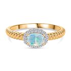 D'Joy AA Natürlicher, äthiopischer Welo Opal, Weißer Zirkon Ring 925 Silber vergoldet (Größe 16.00) (10-15 Werktage Lieferzeit) ca. 0.67 ct