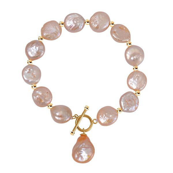 11-12mm pfirsich S&uuml;&szlig;wasserperlen-Armband, 19cm - 64 ct.