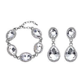 2er-Set- weißes Glaskristall-Armband und Ohrringe - 132,80 ct.