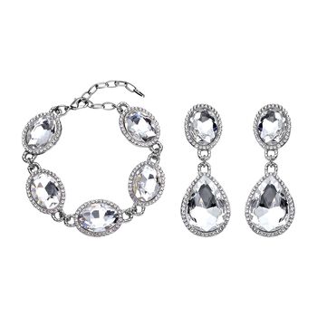 2er-Set- wei&szlig;es Glaskristall-Armband und Ohrringe - 132,80 ct.