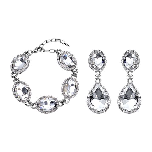 2er-Set- weißes Glaskristall-Armband und Ohrringe - 132,80 ct. image number 0