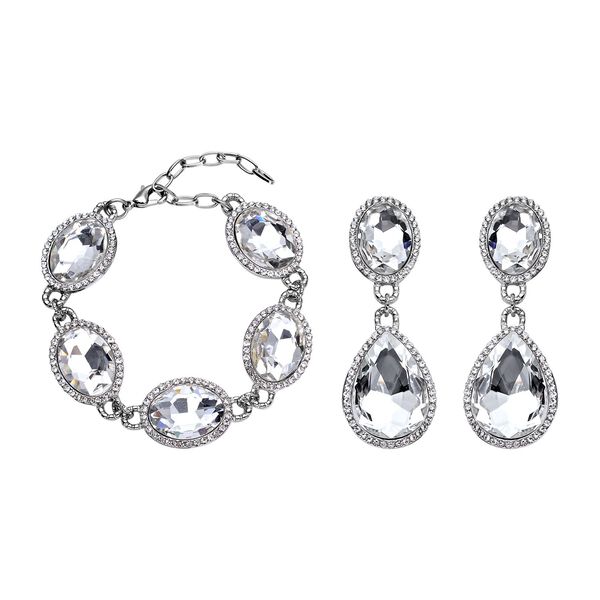 2er-Set- weißes Glaskristall-Armband und Ohrringe - 132,80 ct. image number 0