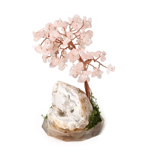Handgefertigter Rosenquarz-Kristallbaum aus Kupferdraht, 7×12 cm, Rosa image number 1