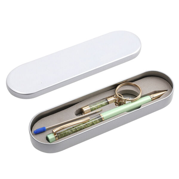 Premium Kollektion - Echter Peridot-Kugelschreiber mit extra Mine und Schl&uuml;sselanh&auml;nger