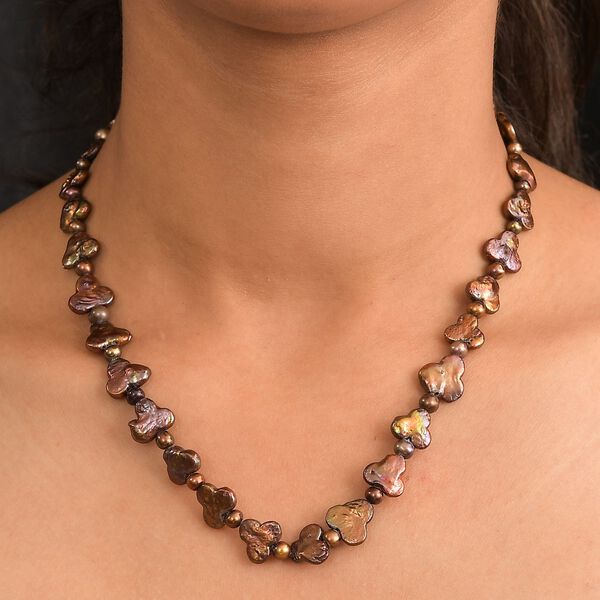 Metallisch Braun Perle Halskette ca. 45 cm 925 Silber rhodiniert 130.00 ct image number 2