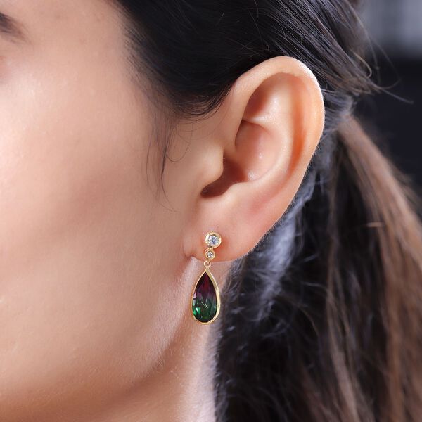 Wassermelonen-Quarz-Triplett und wei&szlig;e Zirkon-Ohrringe, 925 Silber vergoldet ca. 6.50 ct image number 3