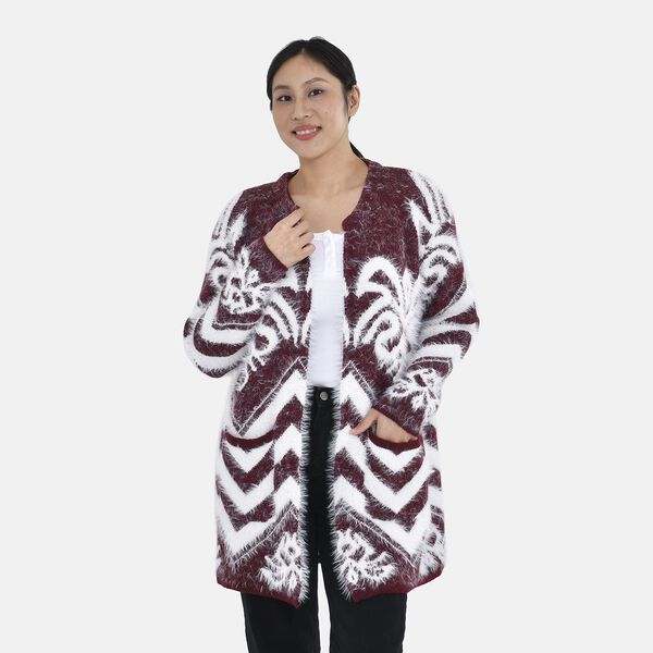 Damen Cardigan mit 2 Taschen, Burgunderrot image number 4