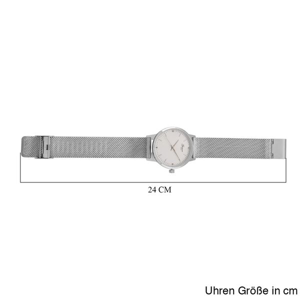 GENOA TIME - V2 Automatik Armbanduhr, Geh&auml;use 316 Edelstahl Zweifarbiges Sonnenschein Zifferblatt mit wei&szlig;em Diamant Edelstahl Mesharmband silberfarben image number 9