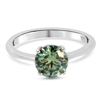 Gr&uuml;ner Moissanit Solit&auml;r Ring 925 Silber platiniert (Gr&ouml;&szlig;e 16.00) ca. 1,27 ct