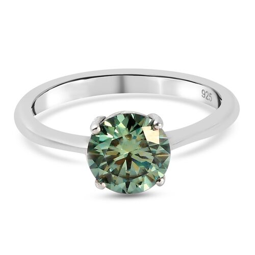 Grüner Moissanit Solitär Ring 925 Silber Platin-Überzug image number 0