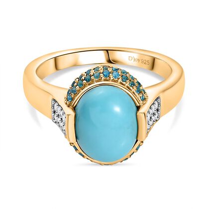 D&rsquo;joy AA Sleeping Beauty T&uuml;rkis, Moissanit Ring 925 Silber 750 Gelbgold Vermeil (Gr&ouml;&szlig;e 16.00) ca. 2,67 ct