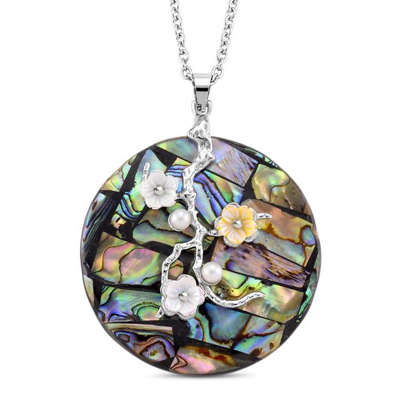 Abalone Muschel, Harz Anhänger mit Kette, Reiner Edelstahl, Silberfarben image number 0