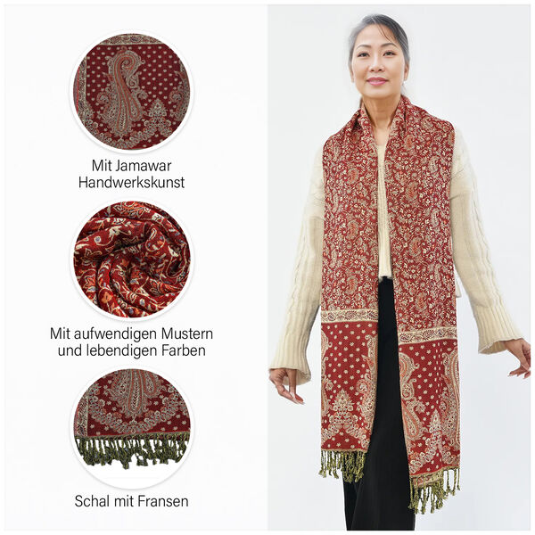 Gewebter Viskose Jamawar Schal, rot image number 6