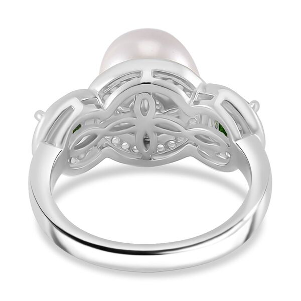 Wei&szlig;e Muschelkernperle, Nat&uuml;rlicher Chromdiopsid Ring 925 Silber platiniert (Gr&ouml;&szlig;e 16.00) image number 4