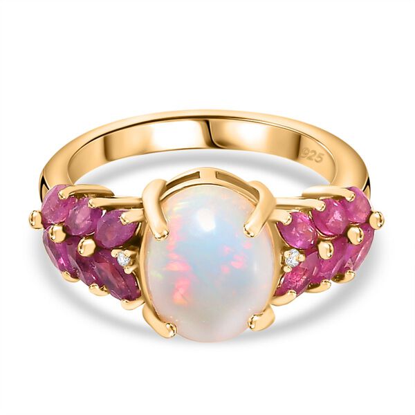 AA nat&uuml;rlicher, &auml;thiopischer Welo Opal, Zirkon und afrikanischer Rubin-Ring - 3,12 ct.