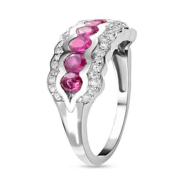 Afrikanischer Rubin (Fissure gef&uuml;llt) und wei&szlig;er Zirkon-Ring, 925 Silber platiniert (Gr&ouml;&szlig;e 17.00) ca. 1.90 ct image number 4