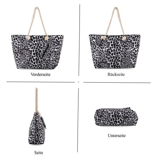 2er-Set, Shoppertasche mit kleiner Tasche, 56x36x16cm, Schwarz Wei&szlig; Leopardenmuster image number 4
