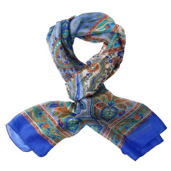 100% satin-Seidenschal, bedruckt mit Kartenmuster, 50x160cm, Blau image number 4