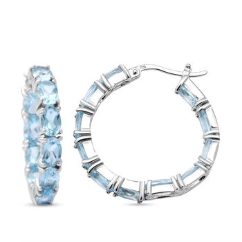 Himmelblaue Topas-Creolen, 925 Silber platiniert ca. 11,66 ct