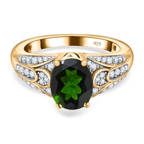 Nat&uuml;rlicher Chromdiopsid, wei&szlig;er Zirkon Ring, 925 Silber Gelbgold Vermeil (Gr&ouml;&szlig;e 18.00) ca. 2.19 ct