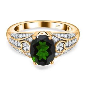 Nat&uuml;rlicher Chromdiopsid, wei&szlig;er Zirkon Ring, 925 Silber Gelbgold Vermeil (Gr&ouml;&szlig;e 18.00) ca. 2.19 ct