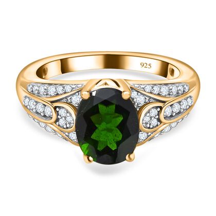 Nat&uuml;rlicher Chromdiopsid, wei&szlig;er Zirkon Ring, 925 Silber Gelbgold Vermeil (Gr&ouml;&szlig;e 18.00) ca. 2.19 ct