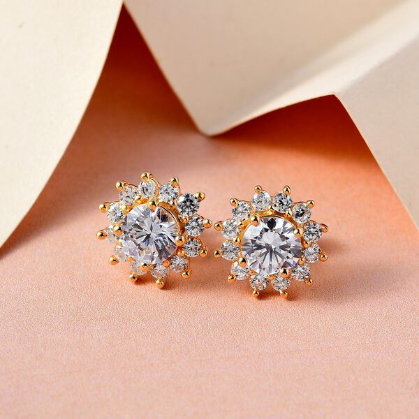 Wei&szlig;e Zirkonia Ohrringe, 925 Silber vergoldet ca. 4,39 ct image number 2