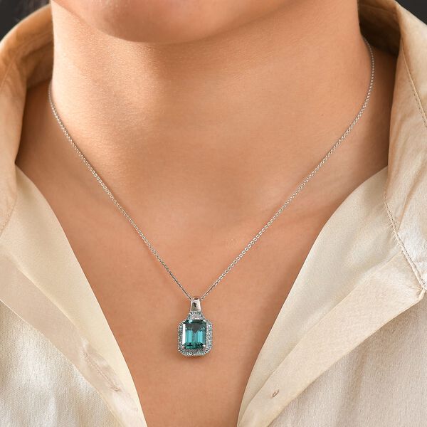 RHAPSODY AAAA Pirineu Lagoon Tourmaline, Paraiba Turmalin und VS-EF Diamant Anh&auml;nger mit 45cm Kette in 950 Platin - 4,98 ct. image number 2