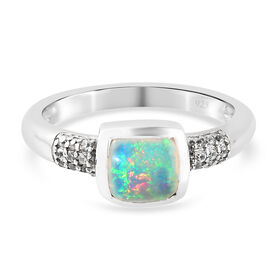 Natürlicher, äthiopischer Opal und Zirkon-Ring, 925 Silber platiniert  ca. 0,79 ct