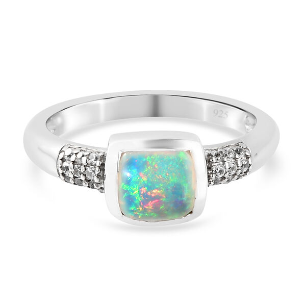 Nat&uuml;rlicher, &auml;thiopischer Opal und Zirkon-Ring, 925 Silber platiniert  ca. 0,79 ct