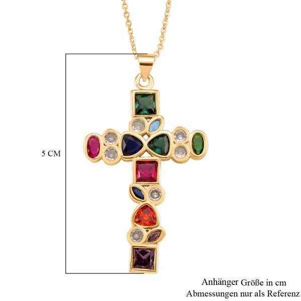 Mehrfarbiger Zirkonia Kreuz Anh&auml;nger mit 43,5+5cm Kette image number 6