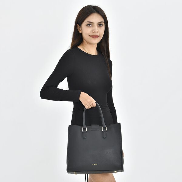 LA MAREY Handtasche aus Echtleder, Leopardenmuster, Schwarz image number 3