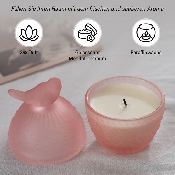 Premium Kollektion: Handgefertige Duftkerze im Glasgefäß, 18h Brenndauer, Rosa image number 3