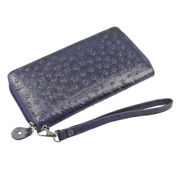 Echtleder Brieftasche mit Straußenprägung, marine image number 5