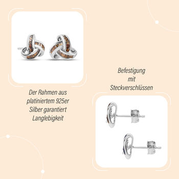Liebesknoten rote Diamant-Ohrstecker, 925 Silber platiniert - 0,25 ct.